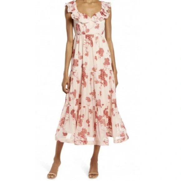 Chelsea28 Floral Print Ruffle Midi Dress sz XS - Picture 1 of 8